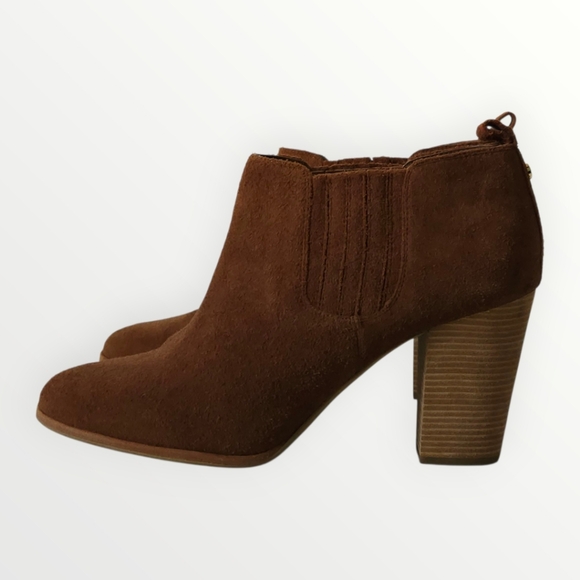 Michael Michael Kors Cognac Brown Suede Block Heel‎ Ankle Booties Women’s 10 - Picture 5 of 10